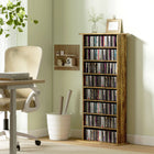 HOMCOM 8-Tier Media Storage Cabinet - Rustic Brown-Adjustable shelves accommodate up to 185 DVDs or Blu-rays