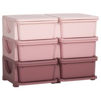 Qaba Kids Toy Storage Organizer with 6 Plastic Bins - Pink-Rounded edges help prevent your kid from getting injured in case they fall

