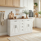 HOMCOM 55" Farmhouse Sideboard Buffet Cabinet with Barn Doors & Drawers - White-Bring farmhouse charm to your kitchen with barn doors and vintage handles