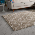 Modway Solvea Moroccan Trellis Shag Area Rug - 8 ft W x 10 ft L - Beige/Ivory-Gripping Jute Fabric Underside 