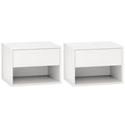 HOMCOM Floating Nightstand with Drawer and Shelf - White - Set of 2-Set of two ensures coordinated style in any room