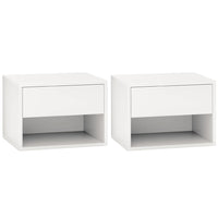 HOMCOM Floating Nightstand with Drawer and Shelf - White - Set of 2-Set of two ensures coordinated style in any room