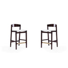 Manhattan Comfort Klismos 20" Mid-Century Modern Faux Leather Upholstered Counter Stool - Ivory and Dark Walnut - 2 Pack-Mid-Century Modern Counter Stool with Backseat Perfect for Bar and Kitchen Use. Set of 2