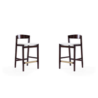 Manhattan Comfort Klismos 20" Mid-Century Modern Faux Leather Upholstered Counter Stool - Ivory and Dark Walnut - 2 Pack-Mid-Century Modern Counter Stool with Backseat Perfect for Bar and Kitchen Use. Set of 2
