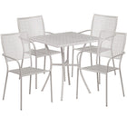 28'' Square Light Grey Indoor-Outdoor Steel Patio Table Set with 4 Square Back Chairs [CO-28SQ-02CHR4-SIL-GG]-Set Includes Table and 4 Chairs