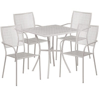 28'' Square Light Grey Indoor-Outdoor Steel Patio Table Set with 4 Square Back Chairs [CO-28SQ-02CHR4-SIL-GG]-Set Includes Table and 4 Chairs