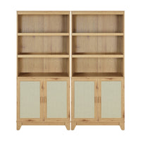 Manhattan Comfort Sheridan 31.49" Mid-Century Modern Bookcase Cabinet - Nature - Set of 2-Set of 2 - Modern Cane Bookcase for Home Office, Living Room, and Extra Storage Use