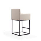 Manhattan Comfort Ambassador 20.5" Mid-Century Modern Faux Leather Upholstered Counter Stool - Cream and Black - 3 Pack-Includes Footrest Base