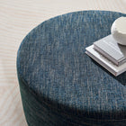 Modway Callum Large 29" Round Woven Heathered Fabric Upholstered Ottoman - Heathered Weave/Azure-Non-Marking Foot Glides