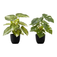 Monarch Specialties 13" Artificial Indoor Monstera Calthea - Table - Black Pots - Set of 2-Revitalize your indoor space with this 13" tall Monstera and Calathea artificial plant set of 2
