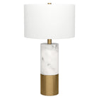 Hudson&Canal Liana 24" Tall Table Lamp with Fabric Shade - Marble/Brass/White-Glam design for your living room, workspace, or bedside table