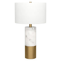Hudson&Canal Liana 24" Tall Table Lamp with Fabric Shade - Marble/Brass/White-Glam design for your living room, workspace, or bedside table