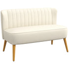 HOMCOM 46" Upholstered Loveseat Sofa with Wood Legs - Cream White-Breathable linen-look fabric resists wrinkles and deformation