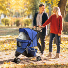 PawHut Deluxe 3-Wheel Pet Stroller with Brake, Canopy and Cupholders - Blue-Lockable wheels ensure a smooth, secure ride 