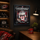 Frameworth Carolina Hurricanes 2026 Stanley Cup Champions: Seth Jarvis Shield Design PhotoGlass Framed Photo - 18" W x 22" H-Finished size 18x22 inches: Vertical framed display sized for living rooms, offices, fan caves, and sports rooms