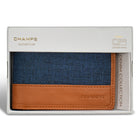 Champs Denim Leather Center Wing Wallet - Tan/Blue-Easy access ID window