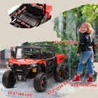 Qaba 24V 4WD Kids Ride On Truck with 6 Wheels, 2 Seater and Dump Bed - Red-Features an electric dump bed for fun hauling and unloading adventures 