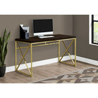 Monarch Specialties 7201 48" Computer Desk - Espresso/Gold Metal-Thick panel table top construction is durably designed with an easy to clean top, this compact desk is perfect for a home office for work or study.