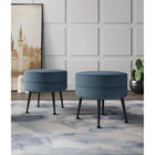 Manhattan Comfort Bailey 18.11" Mid-Century Modern Polyester Blend Upholstered Ottoman - Blue with Black Legs - 2 Pack-Solid Wood Frame for Durability and Functionality