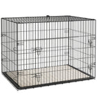 PawHut 35" L Folding Metal Dog Crate with 2 Doors, Removable Tray and Soft Cushion - Black-Front and side doors for easy access, with side-bolt latches to keep them securely inside when needed 