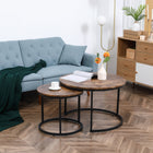 HOMCOM 29" Round Nesting Tables with Metal Frame - Rustic Brown - 2 Pack-Modern design with the tabletop in marble effect easily fit home style