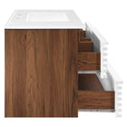 Modway Render 36" Wall-Mount Bathroom Vanity - White/Walnut/White-Ceramic Sink Basin