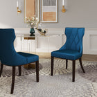Manhattan Comfort Reine 19.7" Traditional Velvet Upholstered Dining Chairs - Cobalt Blue and Walnut - Set of 2-Frame Made of Solid Beech Wood with Rich Walnut Finish