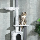 PawHut 89" - 100 Floor-To-Ceiling Cat Tree with Anti-tip Kit - Grey-Strong base and anti-tip device prevents tipping, ensuring safe climbing 