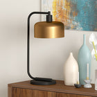 Hudson&Canal Cadmus 20.5" Tall Table Lamp with Metal Shade - Blackened Bronze/Brass/Brass-Handcrafted blackened bronze finish is applied to the round metal base