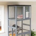 PawHut 36" L Outdoor Cat House Catio with Wheels and Asphalt Roof - Grey-Constructed of solid fir wood and wire mesh for stability 