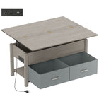 HOMCOM Lift Top Coffee Table with Storage and Charging Station - Dark Grey-Features a dual lift-top and expandable design, creating a versatile table