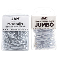 JAM Paper Combo Pack Colourful Paper Clips - Standard & Jumbo - White - 100 Pack & 75 Pack -Colour: White