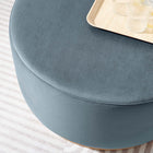 Modway Tilden Large 29" Round Performance Velvet Upholstered Ottoman - Cadet Blue/Natural-Rubberwood Plinth Base