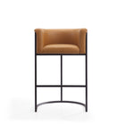 Manhattan Comfort Cosmopolitan 23.7" Mid-Century Modern Faux Leather Upholstered Bar Stool - Camel and Black-Semi Circle Open Design with Tight Back Finish