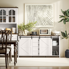 HOMCOM 60" Farmhouse Sideboard Buffet Cabinet with Sliding Barn Doors & Drawers - Cream White-Anti-tipping design ensures safety in daily use