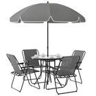 Outsunny Patio Dining Set with Umbrella - Folding Outdoor Patio Set - Grey-Five-level reclining back: relax at an angle you want