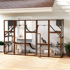 PawHut 74" H Large Outdoor Catio with Cat Condos, Platforms and Ladders - Espresso-Combines cat shelves, bridges, ramps, sleeping boxes, and scratchers 