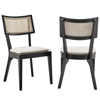 Modway Caledonia Fabric Upholstered Wood Dining Chair - Black/Beige - 2 Pack-Modern Farmhouse Dining Chairs - Set of 2
