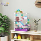 PawHut 23" H 5-Tier Hamster Cage with Exercise Wheels, Play Tube, Water Bottle and Dishes - Purple-Suitable for small pets like hamsters, gerbils etc 