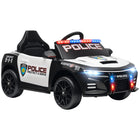 Qaba 12V Kids Electric Ride on Police Car - White-Realistic police car look with flashing lights, siren, and detailed decals 