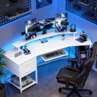 HOMCOM 79" Industrial Gaming Desk with RGB Lights and USB Ports - White-Includes a keyboard tray, CPU stand and two drawers for storage