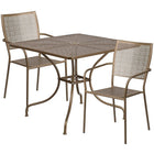 35.5'' Square Gold Indoor-Outdoor Steel Patio Table Set with 2 Square Back Chairs [CO-35SQ-02CHR2-GD-GG]-Set Includes Table and 2 Chairs