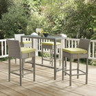 Modway Conduit Outdoor Patio Wicker Rattan Bar Stool - Light Gray Peridot - Set of 4-Powder-Coated Aluminum Frame