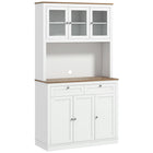 HOMCOM 71" H Pantry Cabinet with Microwave Space and Buffet Hutch - White-Eight compartments and two drawers maximize kitchen storage options 