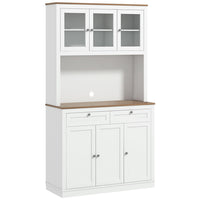 HOMCOM 71" H Pantry Cabinet with Microwave Space and Buffet Hutch - White-Eight compartments and two drawers maximize kitchen storage options 