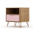 Manhattan Comfort Rockefeller 20.08" Mid-Century Modern 1-Drawer Nightstand 2-Piece Set - Nature/Rose Pink-10