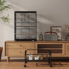 PawHut 43" H Rolling Bird Cage with Toys, Removable Tray and Storage Shelf - Black-A slide-out tray for easy cleaning 