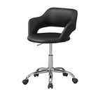 Monarch Specialties 7298 Hydraulic Lift Base Office Chair - Black/Chrome Metal-Modern-style, low-back office chair upholstered in a black leather-look fabric