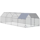 PawHut Metal Walk-In Chicken Coop with Roof for 20-25 Chickens - 24.9' L x 9.2' W x 6.4' H - Silver-Shady roof keeps pets cool, dry, comfortable, and protected from the rain and UV rays 