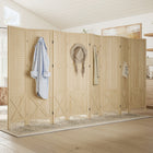 HOMCOM 8 Panel Freestanding Room Divider with Pegboard Display for Home Office - Natural Wood-Material: Paulownia Wood 
